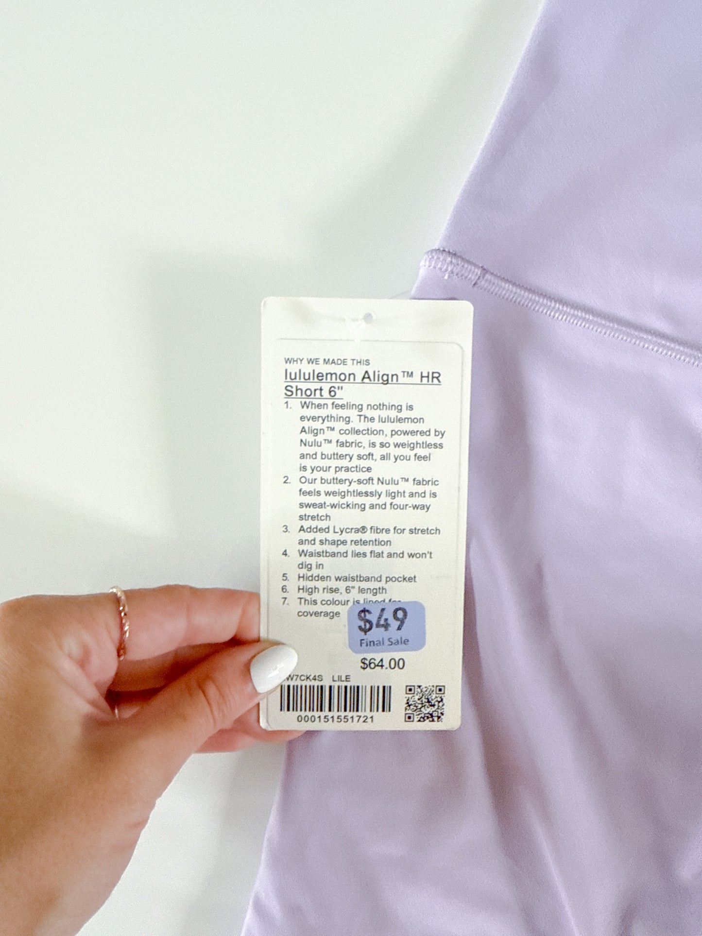 Size 2 Lavender Align Short 6"
