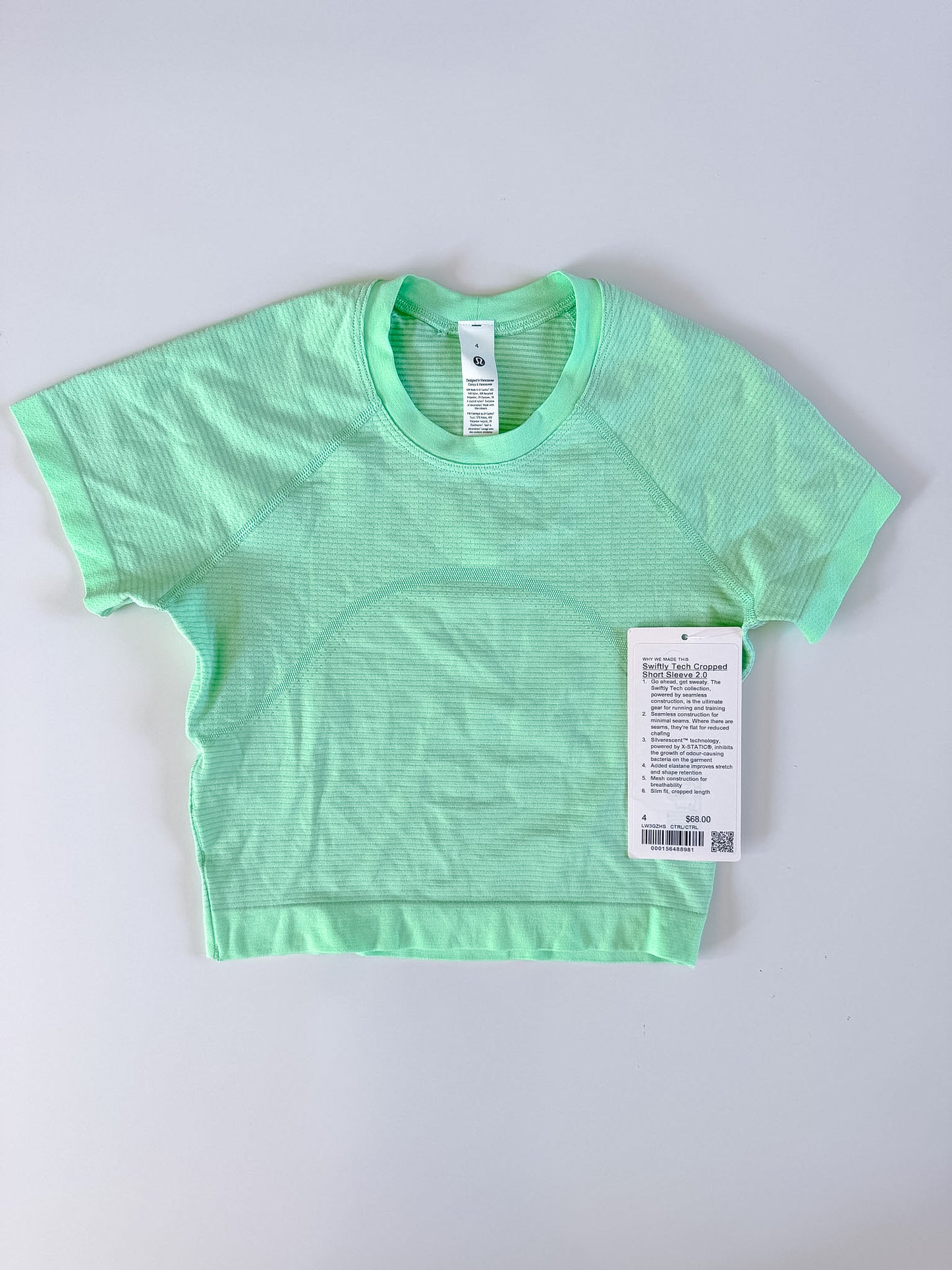 Size 4 NWT Citrus Lime Swifly Tech Short Sleeve Crop