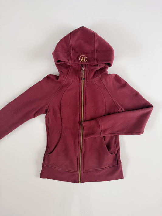 Size 6 Mulled Wine/Gold Full-Zip Scuba Hoodie