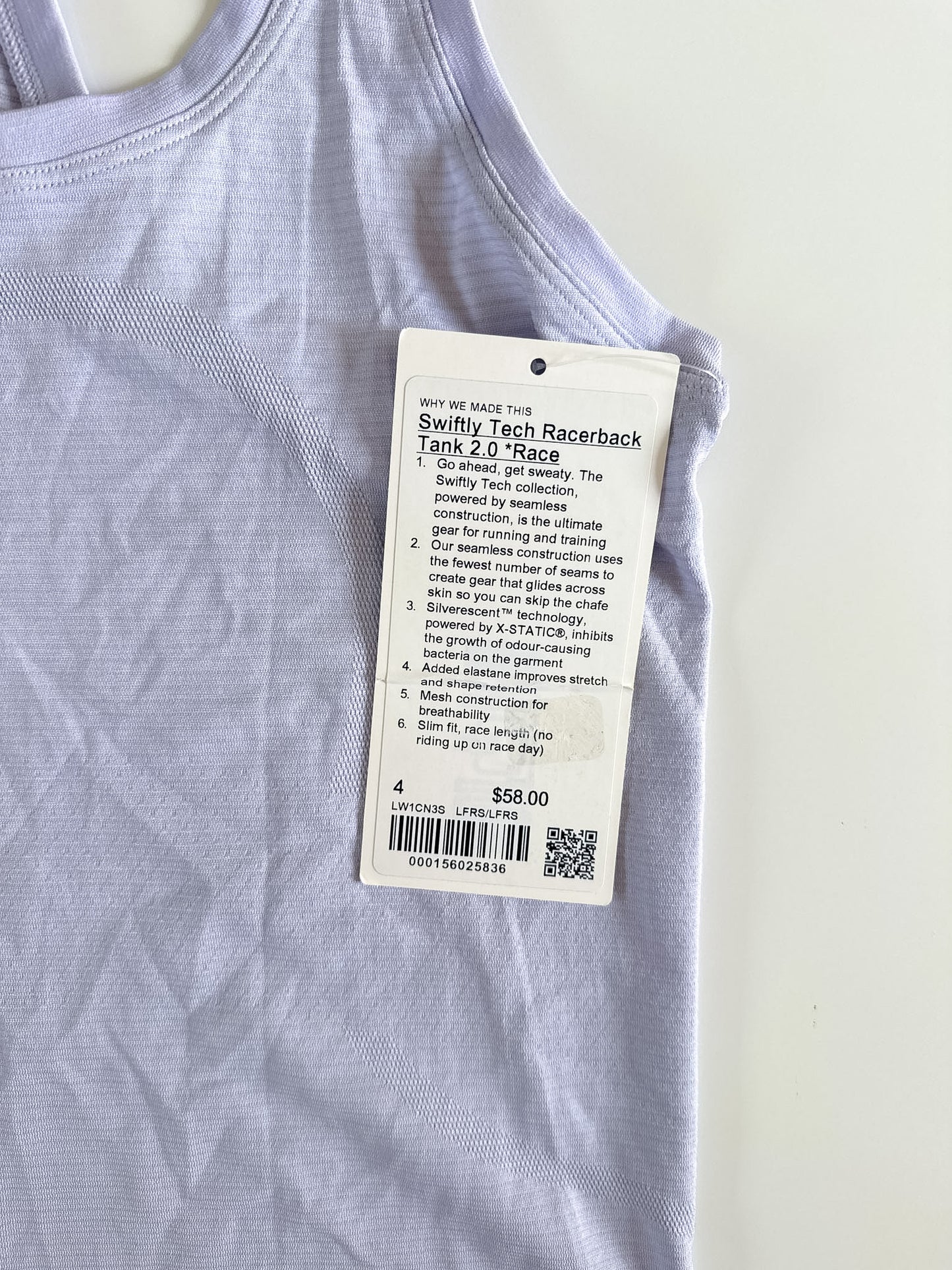 Size 4 NWT Lavender Frost Swiftly Tech Tank 2.0
